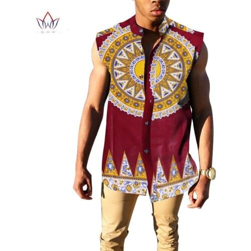 Custom African Print Shirt Brand Clothing Slim Fit Sleeveless Shirt Dashiki Men Casual Shirts Mens Africa Clothing BRW WYN181