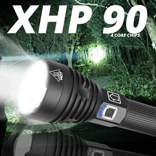 Most Powerful Light XHP90 LED flashlight USB Zoomable Torch 3 modes lamp 18650 26650 Rechargeable Battery for Camping