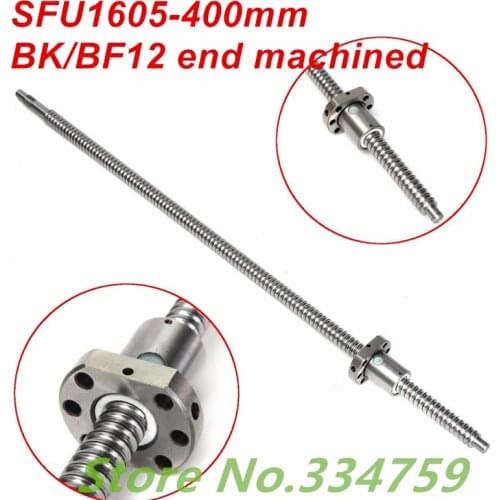 SFU1605 400mm BK/BF12 machined Ball Screw : 1pc ball screw RM1605 L400mm+1pc SFU1605 ball nut cnc parts