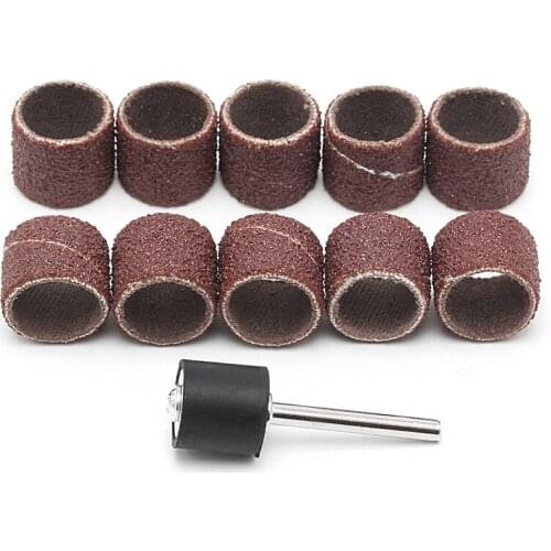 10 Pcs 12.5mm Grit 80# Sanding Bands +3.17mm Mandrel Rotary Tool Nail Drill Bits