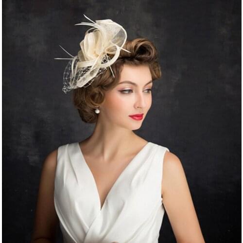 New Fedoras Hat Feather Women Linen Yarn British Bridal Fedora Cap Ladies Day Photography Headdress Head Accessories Hats H6804