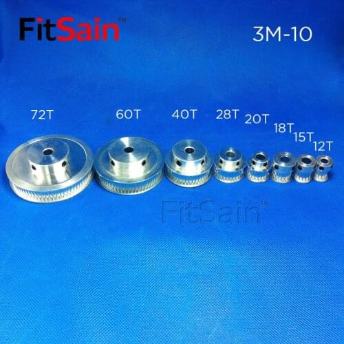FitSain-3M 12T/15T/18T/20T/28T/40T/60T/72T aluminum alloy pulley reduction ratio drive synchronous wheel