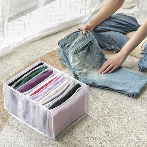 Jeans Foldable Storage Box Closet Clothes Drawer Mesh Separation Box Stacking Pants Drawer Divider Can Washed Home Organizer New