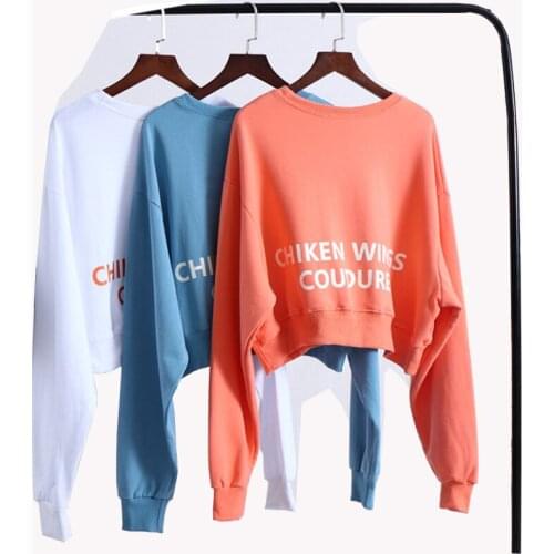 Women Solid Color Letter Print Streetwear Long Sleeve Sweatshirt Round Neck Pullover School Grils Sweatshirt XZ620