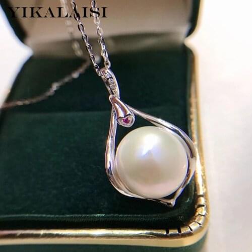 YIKALAISI 925 Sterling Silver Necklaces Jewelry For Women 11-12mm oblate Natural Freshwater Pearl Pendants Wholesales