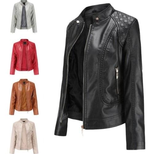 Womens leather jackets New 2021 spring autumn temperament European and American large size stand collar PU leather clothing