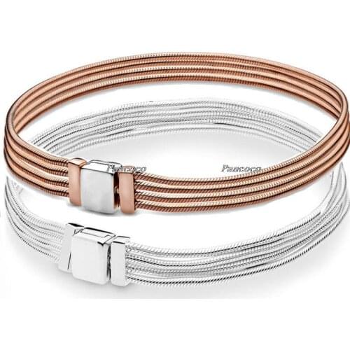 925 Sterling Silver Bracelet Reflexions Rose Multi Snake Chain Bracelet Bangle Fit Women Bead Charm Diy Fashion Jewelry