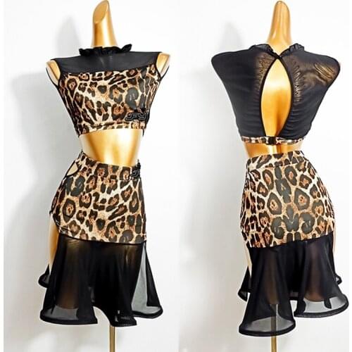 Latin Dance Dress Women Sexy Leopard Print Latin Practice Costumes Salsa Samba Cha Cha Female Adult Performance Wear DN6383
