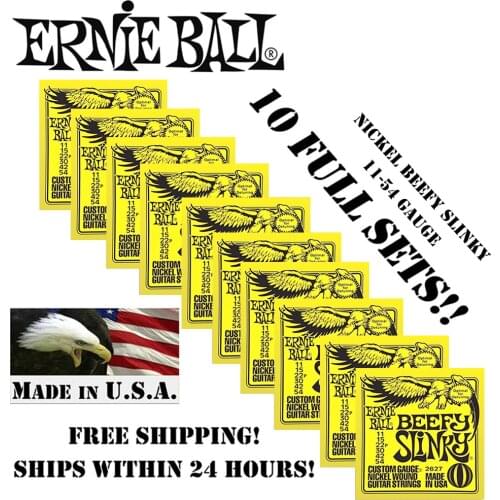 10 Packs! Original Ernie Ball 2627 Nickel Beefy Slinky Drop Tuning Electric Guitar Strings Wound Set, .011 - .054 (10 Packs)
