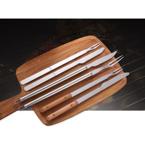 2pcs/set Stainless Steel BBQ Long Handle Knife Fork Camping Barbecue Steak Knife Grilling Kitchen Tools Set PO 003