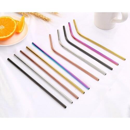 2pcs/lot Rainbow Color Stainless Steel Straw Set Mirror Polished Sucker Beverages Curved Straw Drinks Straight Straw PB 002