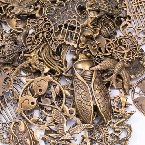 50g 100g Antique Bronze Mixed Flying Animals Insects Butterfly Metal Charms Pendants Vintage Bracelets Necklace for Jewelry DIY