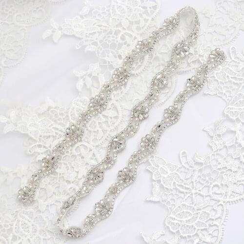 Yanstar Handmade Crystal Rhinestone Applique By The 2CM*1Yard Clear Rose Gold Crystal Trim Sew On Weddng Dress YS810