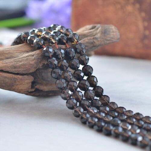 Joanlyn Faceted Grade AA Natural Smoky Quartz Beads Round with 64 Facets 4mm-14mm 15 Inch Strand SQ16