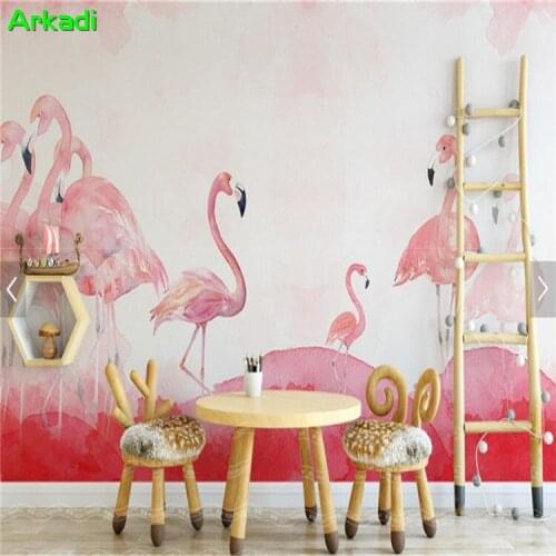 Flamingo hand painted creative wallpaper photos living room bedroom TV back wall decoration 3d custom animal mural