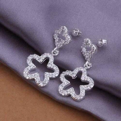 Hot Sale!!Free Shipping 925 Silver Earring,Fashion Sterling Silver Jewelry Insets Double Flower Earrings SMTE355
