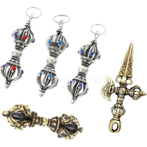Hot Nepal Tibetan Handcraft Buddhist Vajra Pestle Copper Crafts Mini Key Ornaments 1 PC