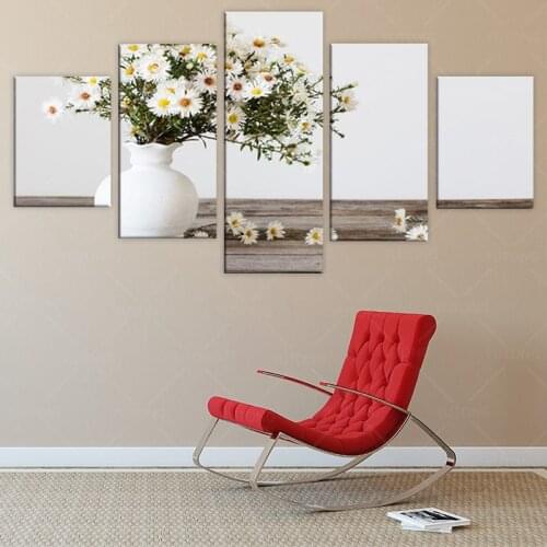 Art Posters Prints Painting Modular Canvas Wall Framework 5 Panel White Vase Sunflower Pictures For Living Room Home Decor