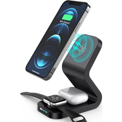 KEPHE15W Qi 3 in 1 Magnetic Wireless Charging for iPhone 12/12 Mini Quick Charge Station Dock for Airpods Pro/Apple Watch 6 5 3