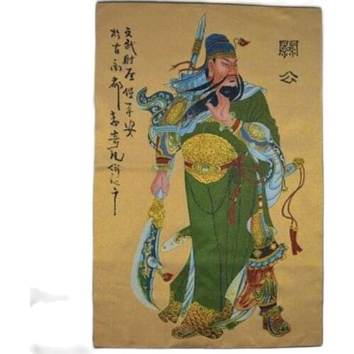 Chinese silk statue of Tangka Guan Gong Wu CAI