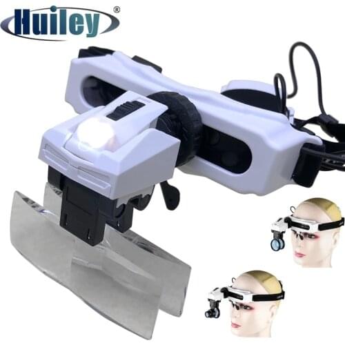 LED Headband Magnifier Optical Lens Set Reading Magnifier Illuminated Head-wearing Magnifier for Watch Clock Repairing