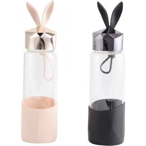Cute Cartoon Glass Water Bottle Drinking Cup Romantic Couple Cup for Home Office 350ml