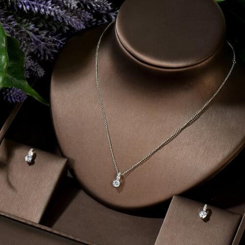 HIBRIDE Trendy Brilliant Round Shape Cubic Zircon Bridal Jewelry Set For Women Wedding Party Accessories Necklace Earring N-1421