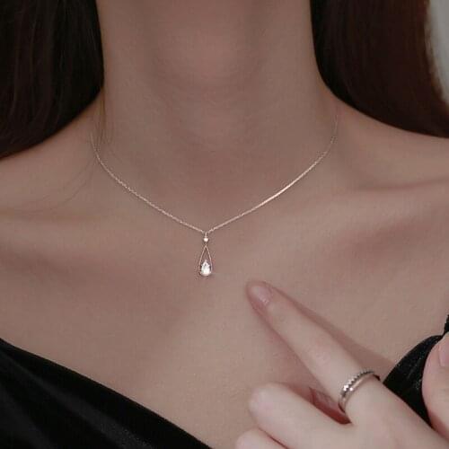 925 Sterling Silver Water Drop Zircon Necklaces For Women Girls Clavicle Chain Accessories Girlfriendss Gift dz785
