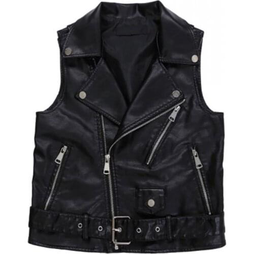 Fashion Womens Faux Leather Black Waistcoat Gilet Biker Sleeveless Jacket Vintage Coats slim fit for