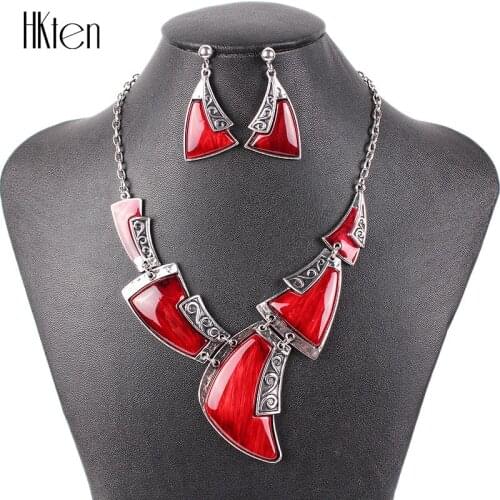 MS20708 Fashion Brand Jewelry Sets Antique Silver Plated Red Necklace Set Bridal Jewelry High Quality Party Gifts New Arrival
