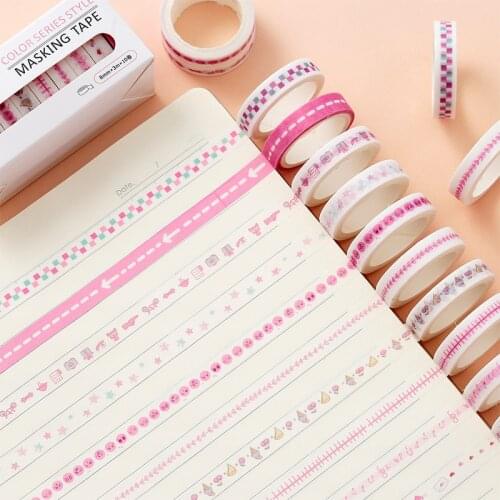 10pcs /Pack Cute Tape Set 8mm Basic Rainbow Color Shredded DIY Hand Account Decoration Stickers Japanese Stationery Stickers