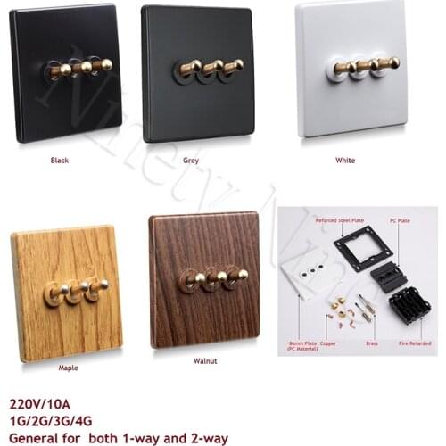 86MM Type General PC Panel Wall Toggle Switch Brass Knob 1G 2G 3G 4G Black Grey White Walnut Maple Retro Vintage