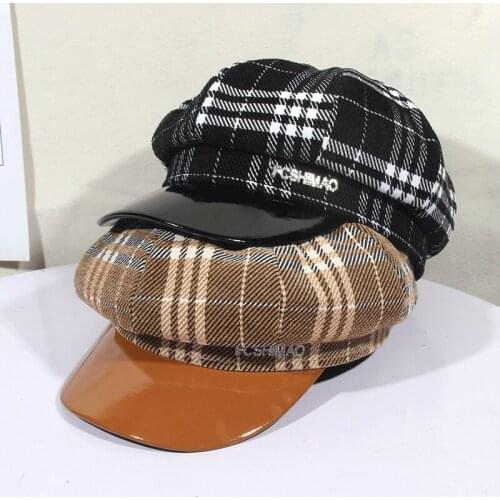 New Autumn Winter Military Hats Vintage Lattice Beret Hats For Women Thread Tweed England Octagonal Hat Warm Wool Newsboy Hat