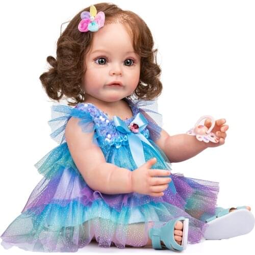 NPK 55CM Reborn Rooted Hair Toddler Girl Sue-Sue FUll body Silicone Princess Hand-detailed Paiting waterproof Toy for Girls