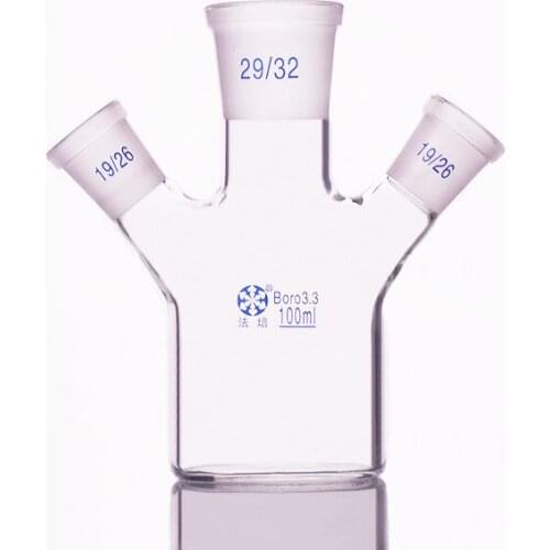 Single-deck cylindrical three-necked flat-bottom flask 100ml,Middle 29/32,Side 19/26,Single-deck cylindrical reactor bottle