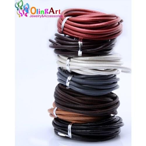 OlingArt 4MM 1yard Round Genuine Leather Cord/Wire DIY brown black Cords women earrings Bracelet choker necklace jewelry making