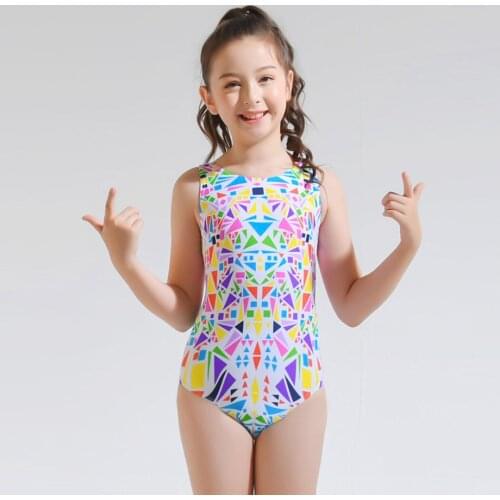 2-12 Years Girl One Piece Swimsuit Kids Geometric Print Young Girl Bathing Suit Little Childrens Swimwear Competition Monokini