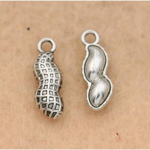 KJjewel Peanut Charm Pendant Antique Silver Plated Jewelry DIY Making Bracelet DIY Accessories 18x6mm 10pcs/lot