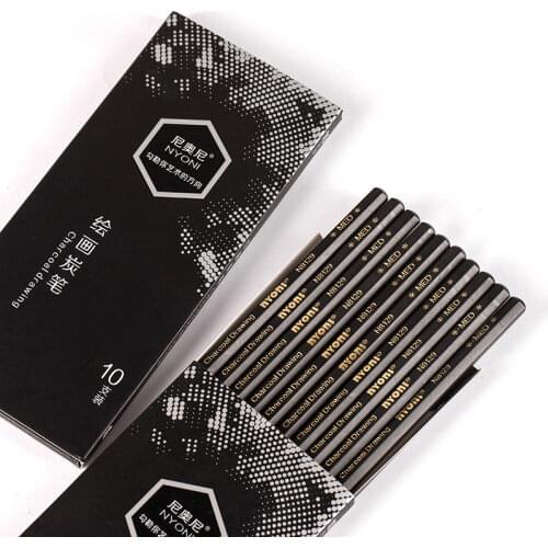 10Pcs Sketch Pencils Artist Charcoal Sticks Professional Manga Black Drawing Tool Painting Soft Medium Hard Art Stationery
