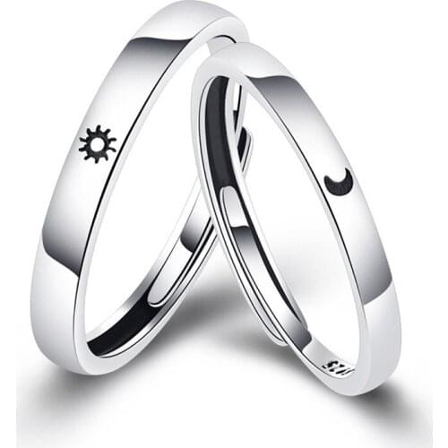 Simple Opening Sun Moon Ring Minimalist Silver Color Sun Moon Adjustable Ring For Men Women Couple Engagement Jewelry