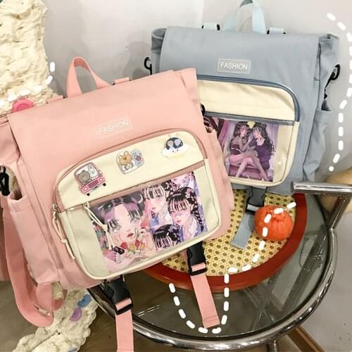 Ita Bag Transparent Pocket Large-capacity Backpack Used for Young Women Simple Nylon Messenger Bag Girls Daily Shopping Handbag