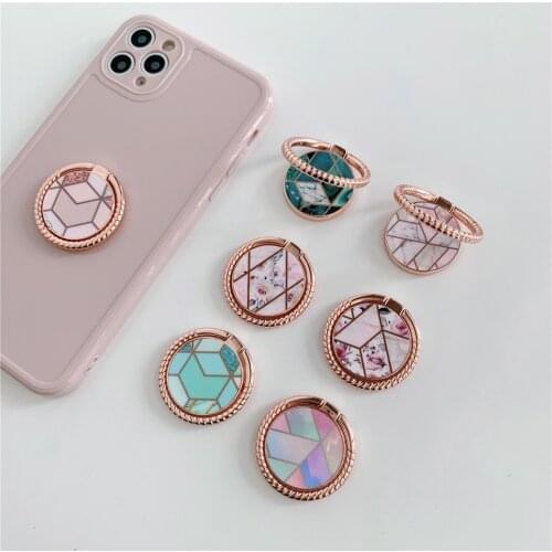 Luxury Marble Flower Metal Finger Ring Mobile Phone Smartphone Stand Holder For iPhone 12 Huawei Samsung cell Smart Round Holder
