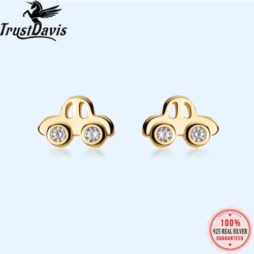Trustdavis Real 925 Sterling Silver Fashion Simple Mini Car CZ Charm Stud Earrings For Women Wedding Party Fine Jewelry DA1542