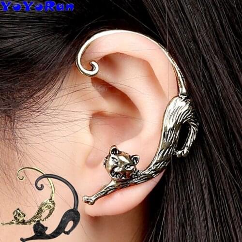 YoYoRan 1PC sexy cat Leopard single stud earring ear cuff for man woman metal kitty animal ear hook ear hang cartoon jewelry