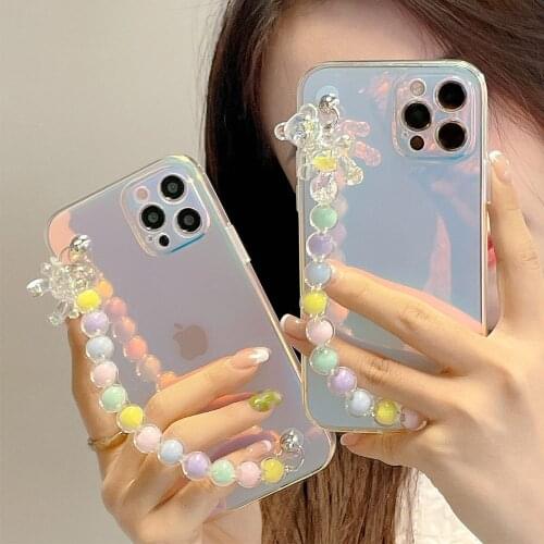 Wrist Chain Case for iPhone 12 Pro Max 7 8 Plus SE XR XS Max Silicone Cases Cute Colorful Bear Chain Hanging Case for iPhone 11