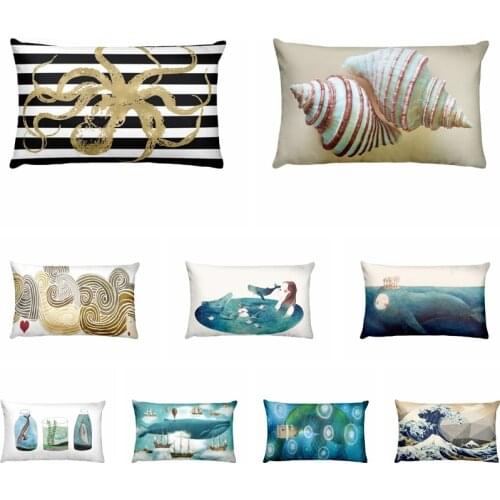 Nordic Ocean Cotton Linen Waist Pillowcase Home Pillows Decoration Almofadas Decorativas Para Sofa Throw Pillow 50*30cm