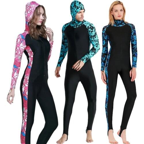 SBART UPF 50+ Lycra one piece rash guard hoodie full women men Diving Suit Quick dry long sleeve swimwear surf Sun Protect