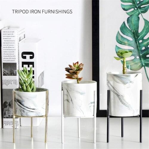 Modern Vases Imitation Ceramic Flower Pot Decor Marble Iron Ceramics Flowerpot Fleshy Flower Ceramic Flowerpot Flower Pot Rack