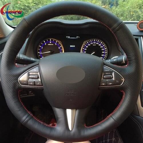 DIY Hand-stitched Black Leather Steering Wheel Cover For Infiniti Q50 Q50L 2013-2017 QX50 2015-2017 Car Interior Accessories