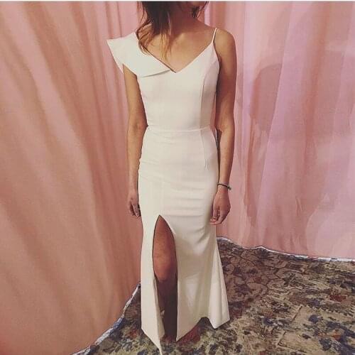Simple V-neck Wedding Dresses Front Split Ruffles Spaghetti Straps Vestido De Novia White Ivory Satin Sexy Bridal Dress Custom